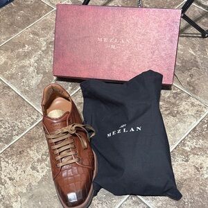 Mezlan Tan Crocodile Embossed Sneakers